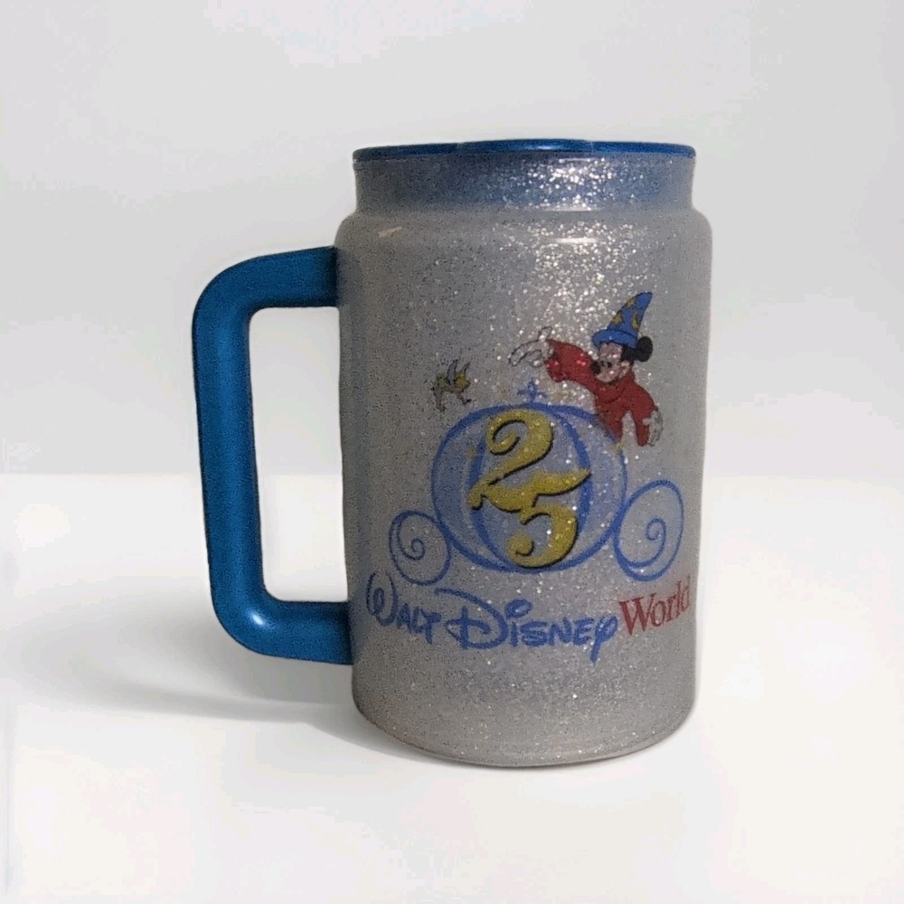 Disney‎ Walt Disney World 25th Anniversary Mickey Mouse Glitter Mug Blue Lid
